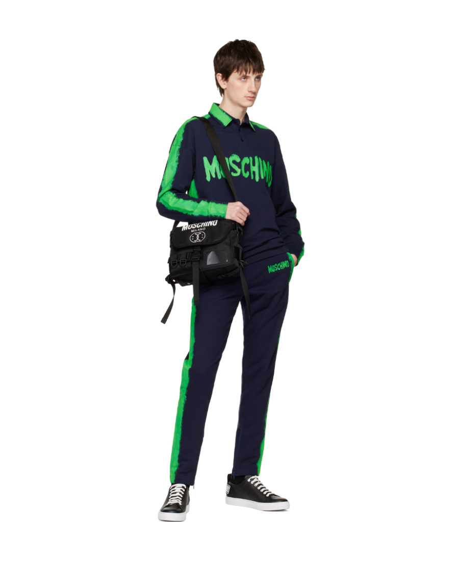 Moschino Logo Long-sleeved Polo Shirt In Black