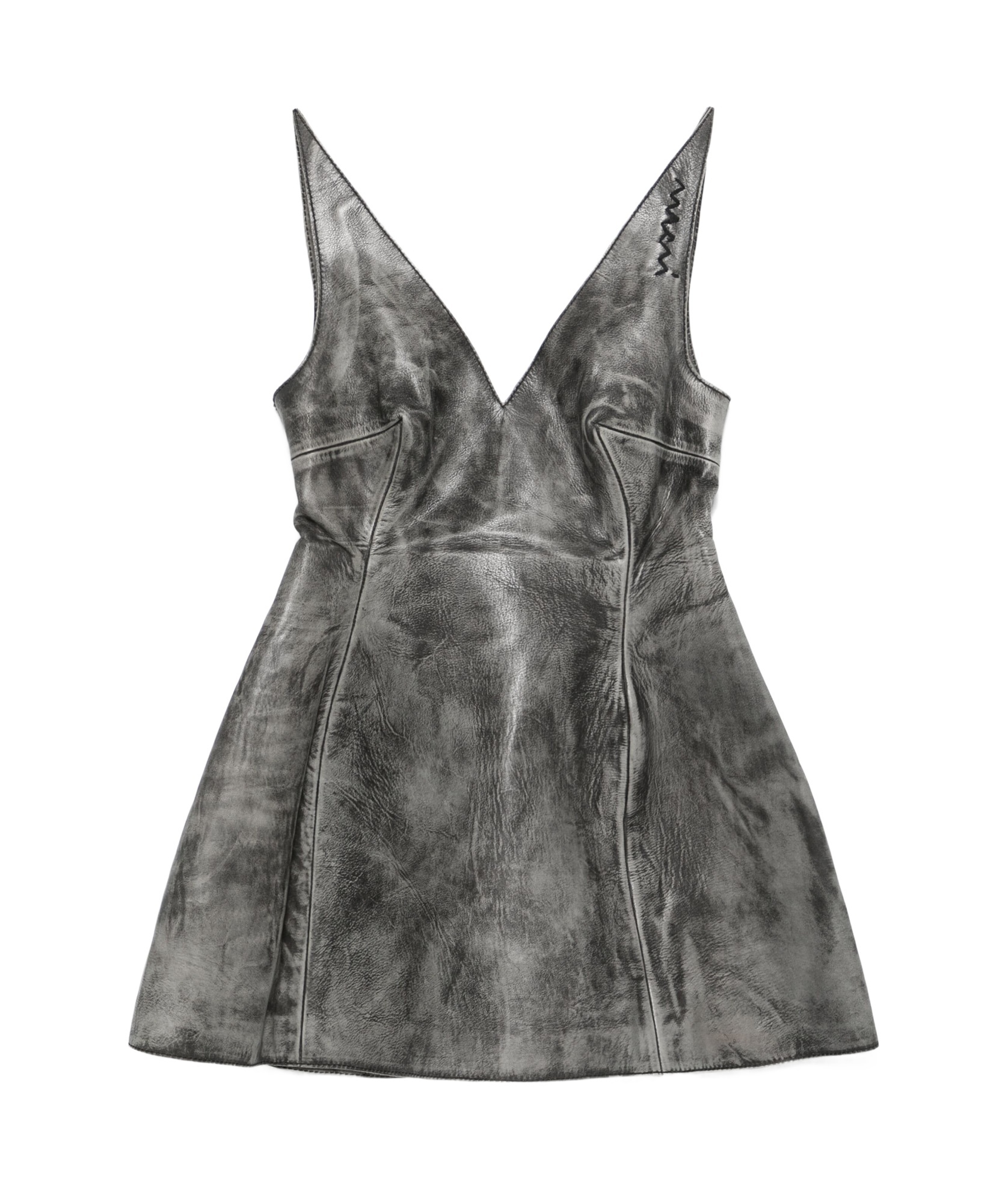Marni Washed Leather Mini Flared Dress In Gray