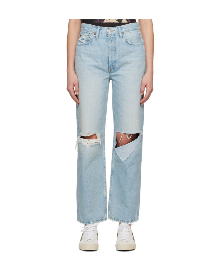 Re/done Ripped-detail Straight-leg Jeans In Blue