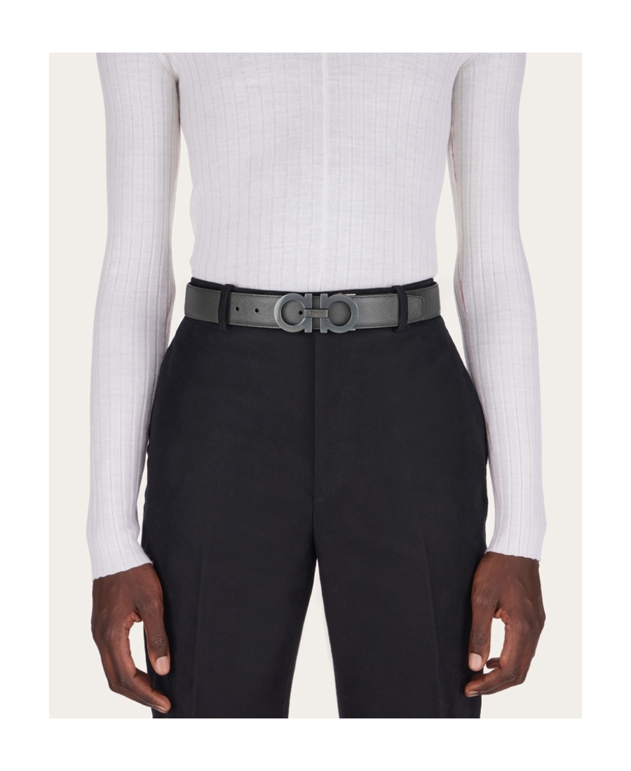 Ferragamo Double-sided Adjustable Gancini Belt In Black