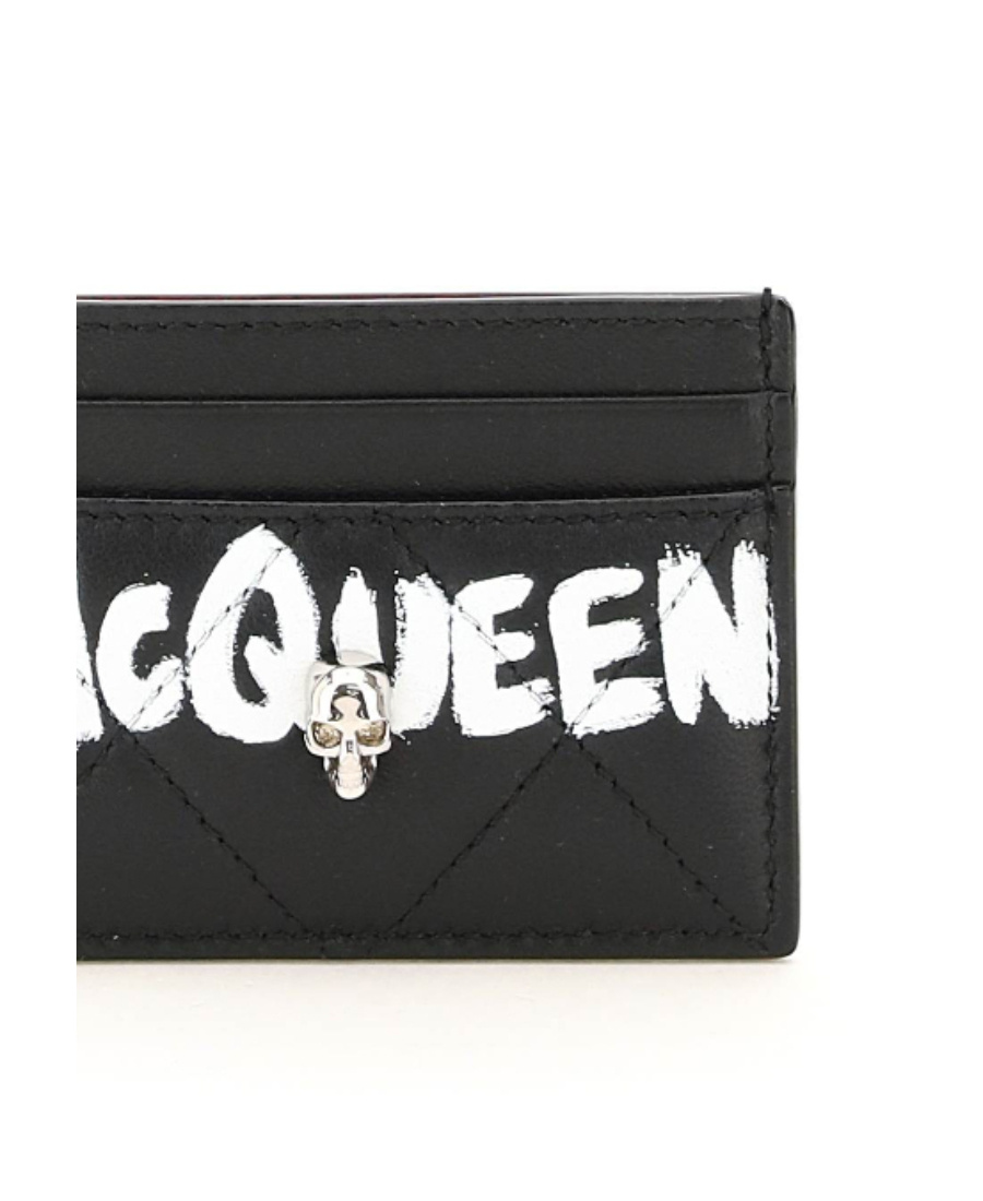Alexander Mcqueen Quilted Leather Card Holder With Printed Logo In Black