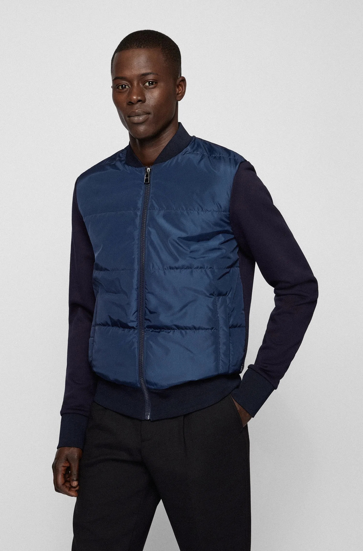 Hugo Boss Padded-panel Zipped Jacket In Blue