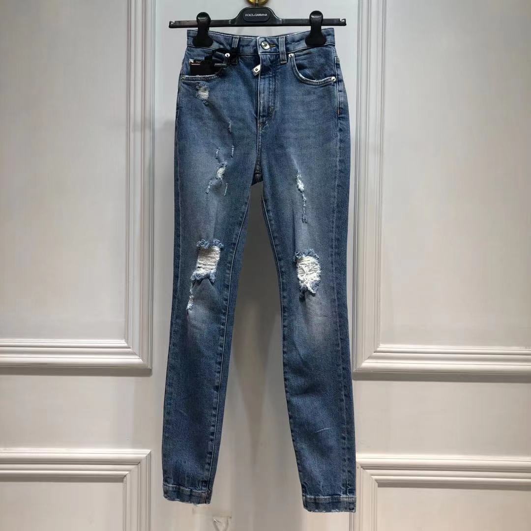 Dolce & Gabbana Audrey Cotton Ripped Jeans In Blue