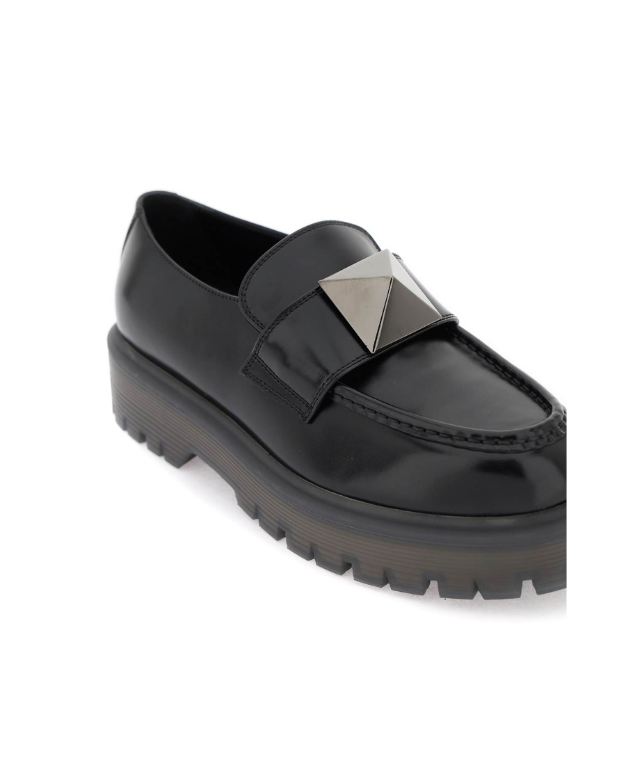 Valentino One Stud Platform Loafers In Black