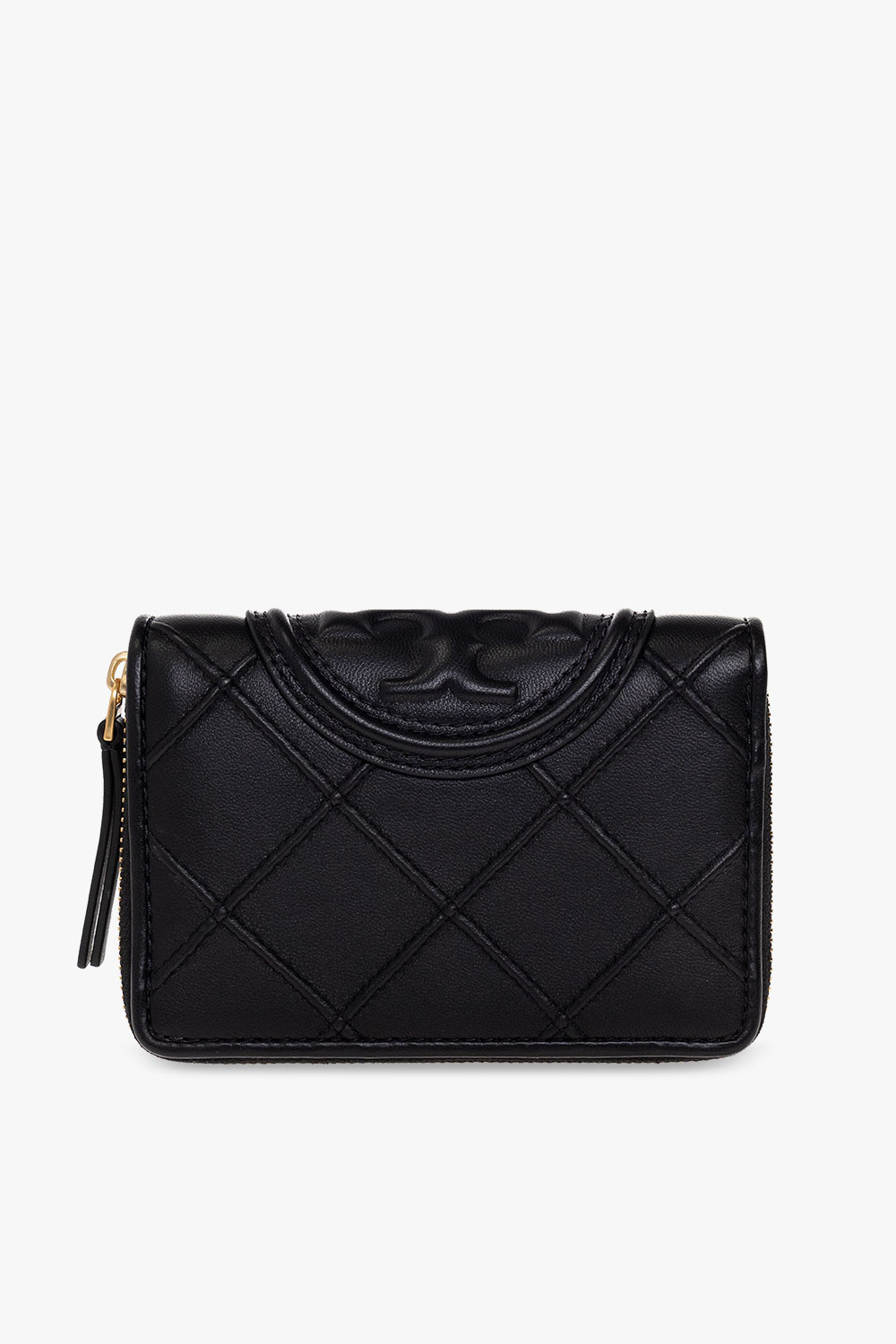 Tory Burch Fleming Quilted Leather Wallet In Black