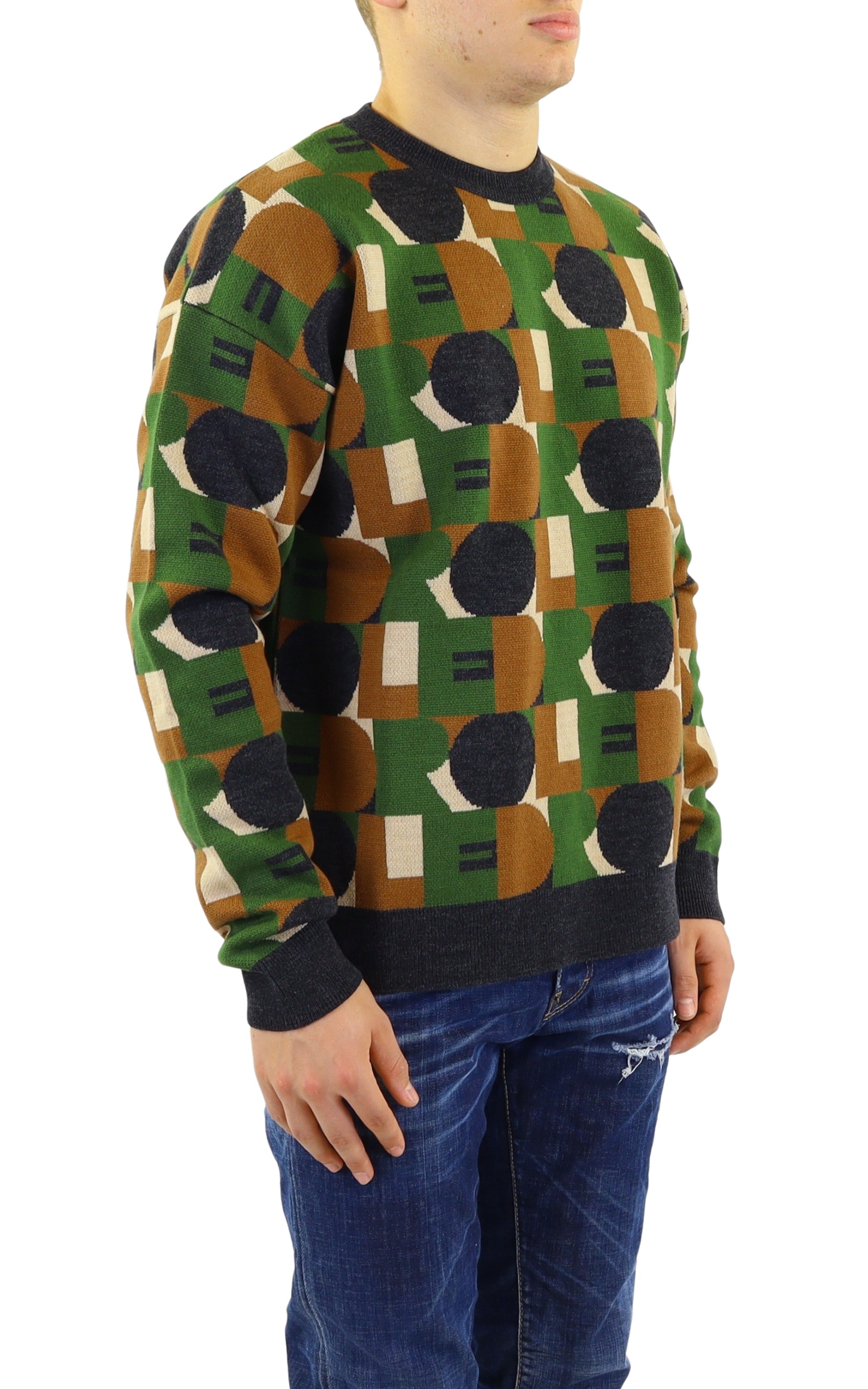 Drôle De Monsieur Round Collar Long Sleeve Sweater In Multicolor
