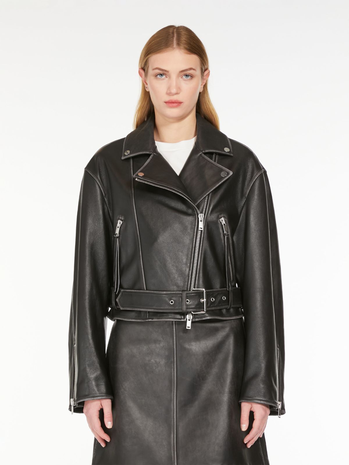 Shop Weekend Max Mara Zip Detailed Belted Jacket In Black