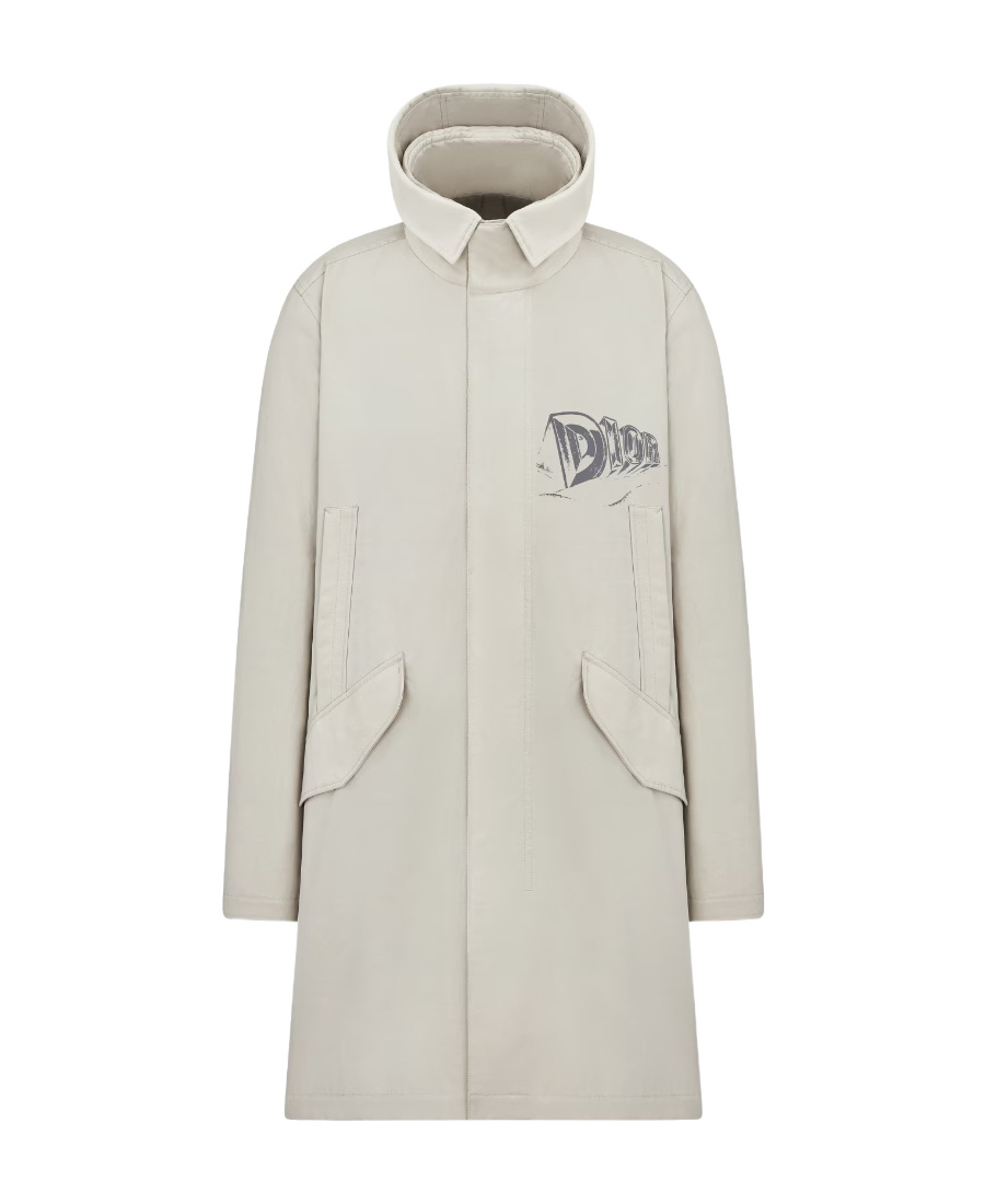 Dior Hooded Parker Coat In Gray