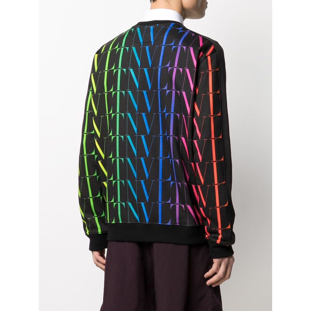 Valentino Vltn Rainbow Crew-neck Sweatshirt In Black