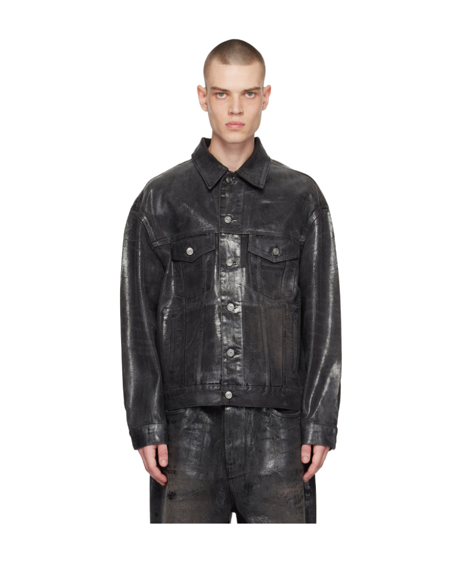 We11 Done Black Foil Coated Trucker Denim Jacket In Black