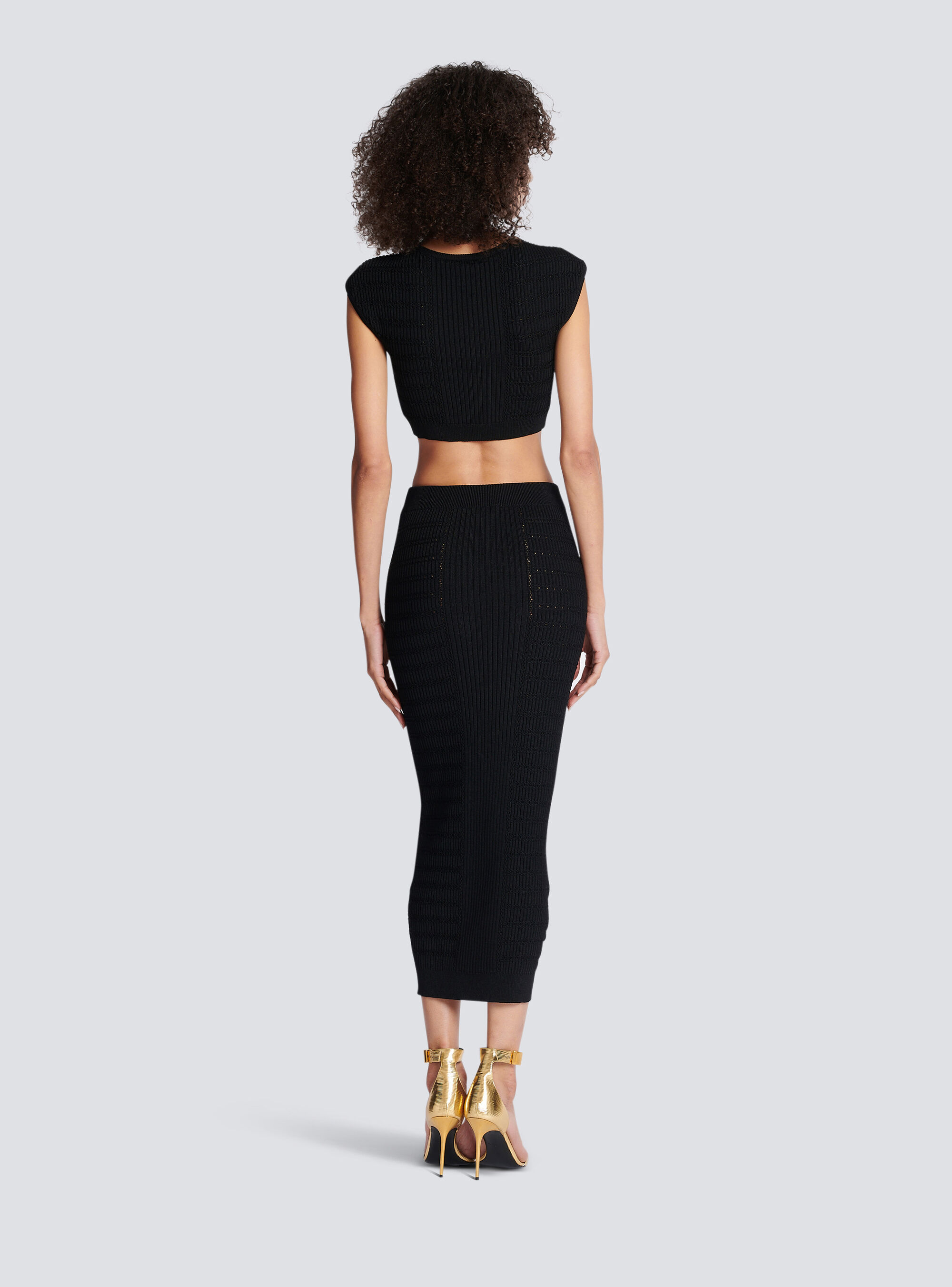Shop Balmain Knit Crop Top In Black