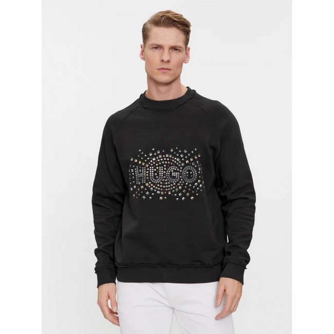 Shop Hugo Boss Logo-studded Cotton Sweatshirt In Black