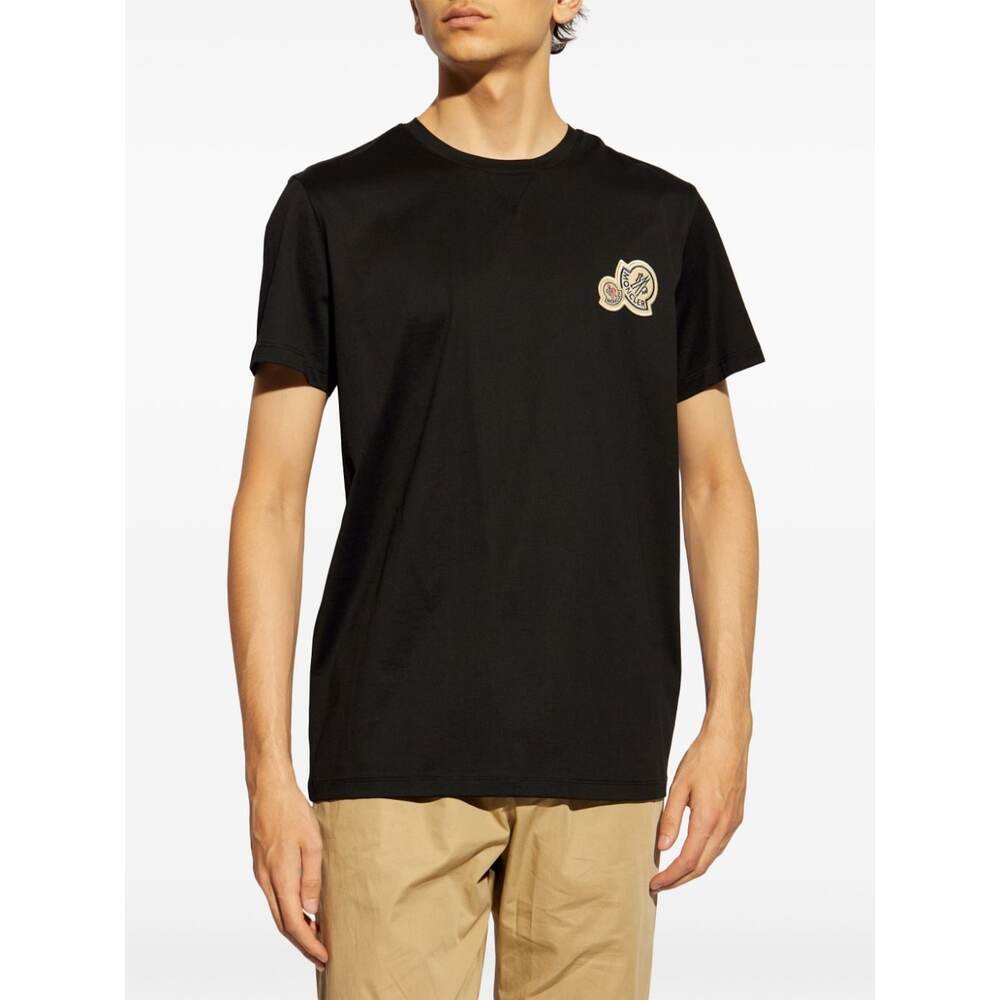 Moncler Double Logo Patch Cotton T-shirt Clothing In Black