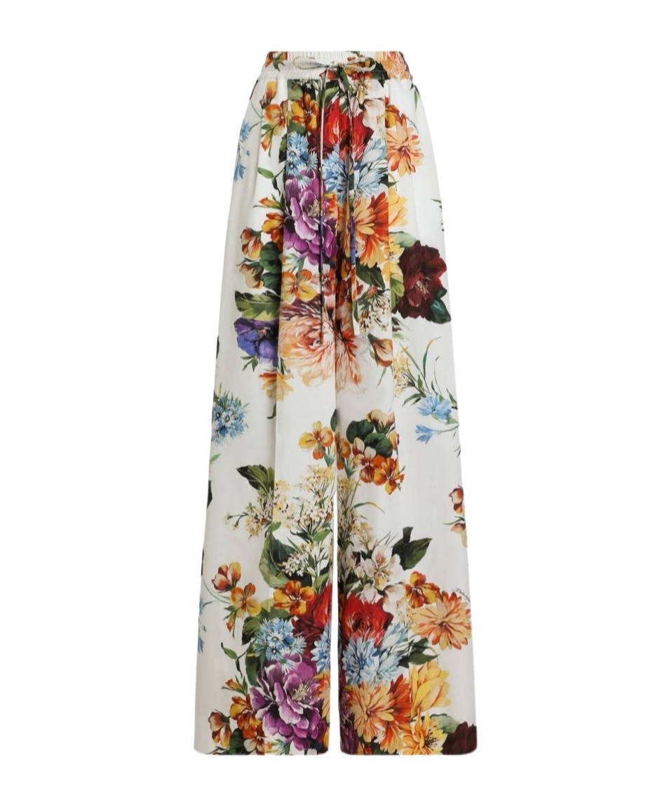 Dolce & Gabbana Flower Bouquet Print Poplin Trousers In Multi