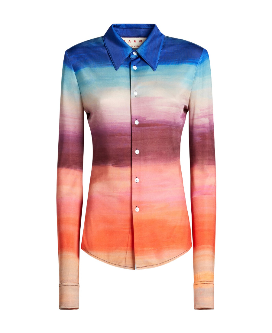 Marni Multicoloured Viscose Jersey Shirt With Dark Side Of The Moon Print In Pink