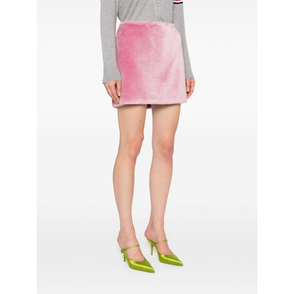 Prada Pink Shearling A-line Mini Skirt In Pink