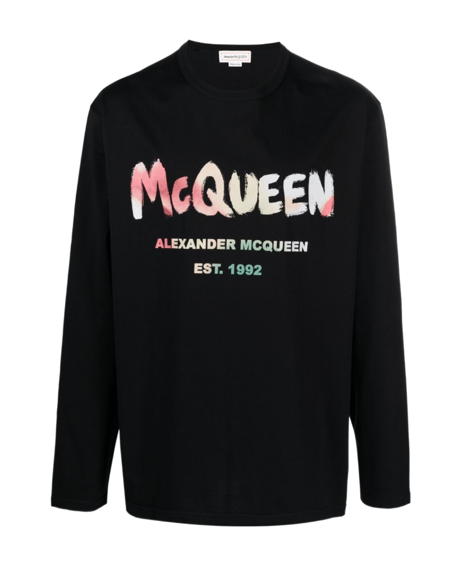 Alexander Mcqueen Graffiti Logo-print Crew-neck Sweatshirt In Black