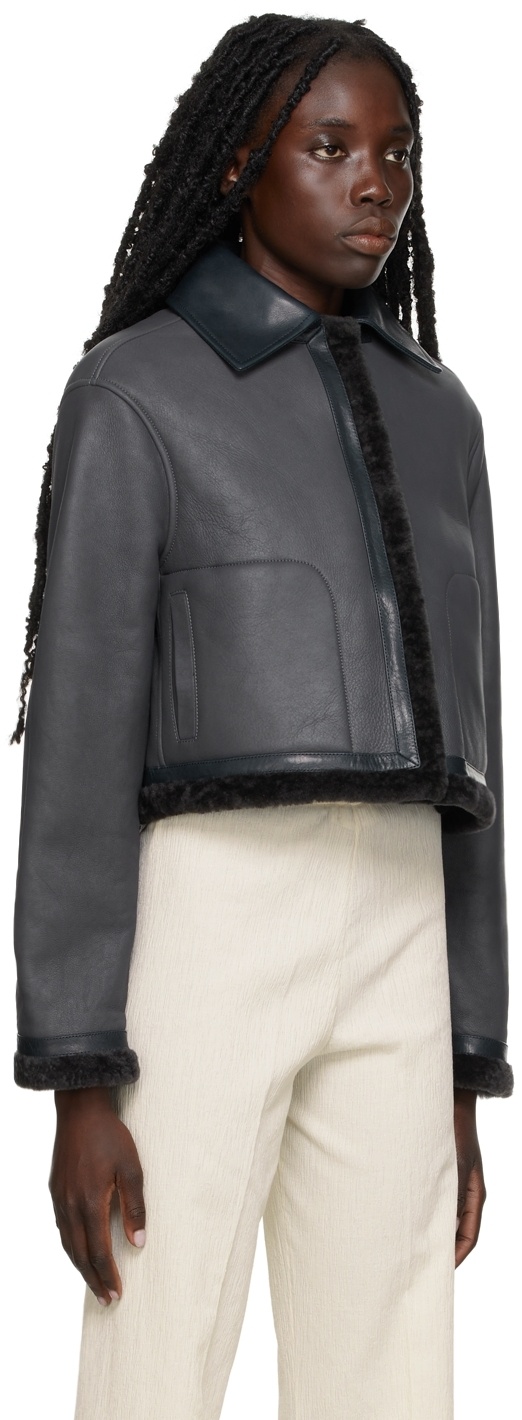 Jil Sander Shearling-trimmed Leather Jacket In Black