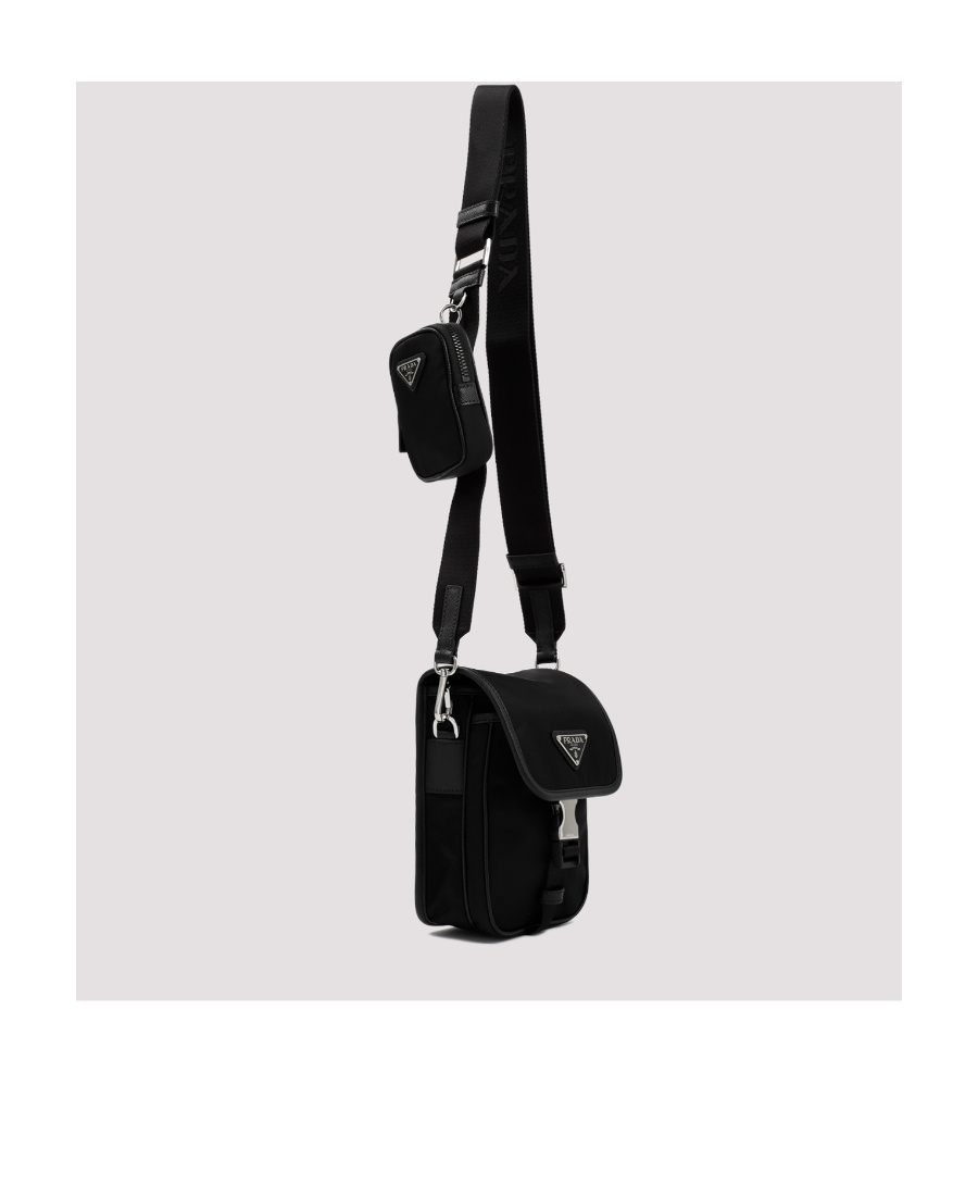 Prada Logo Clamshell Crossbody Bag In Black