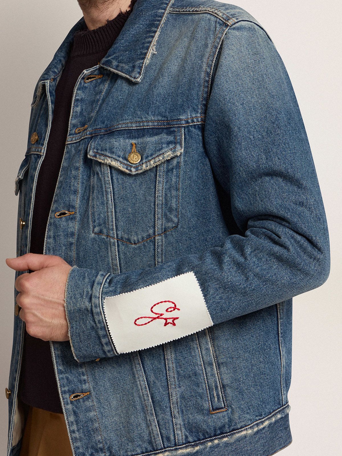 Golden Goose Blue Jacket With Patch Pockets On The Chest And Logoed Metal Buttons In Blue