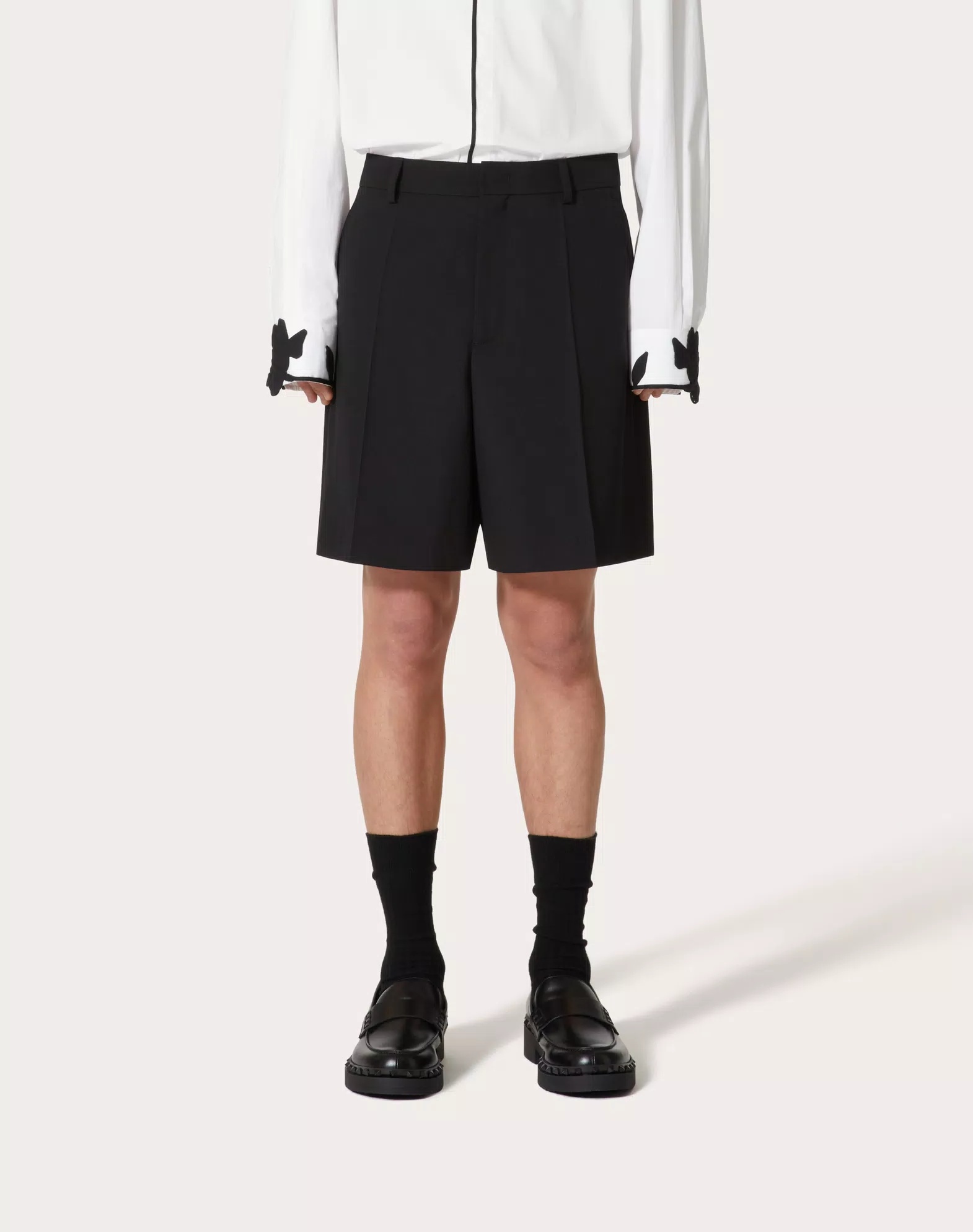 Valentino Pressed Crease Wool Tailored Shorts In Black