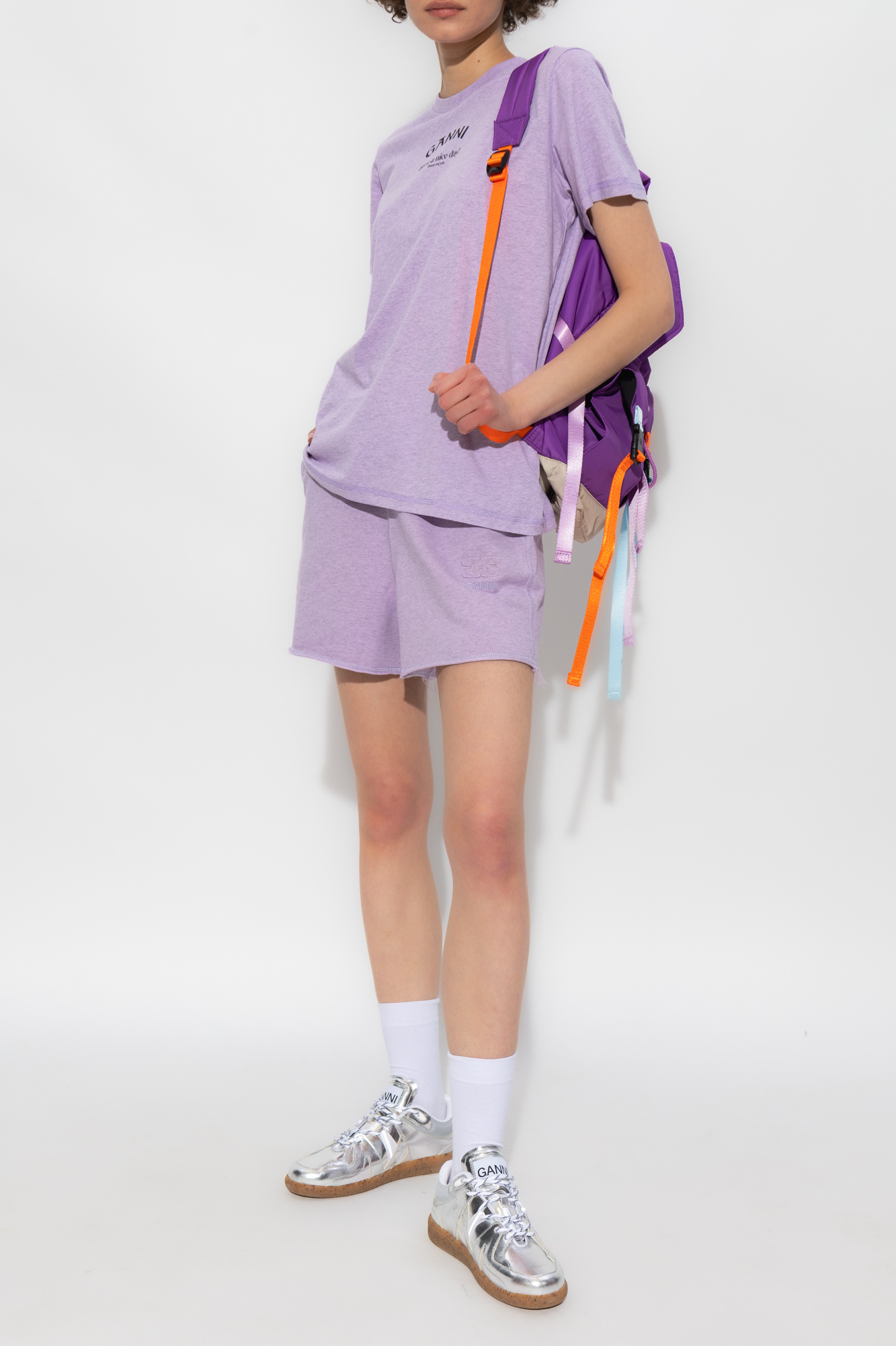 Ganni Drawstring-waist Organic-cotton Shorts In Purple