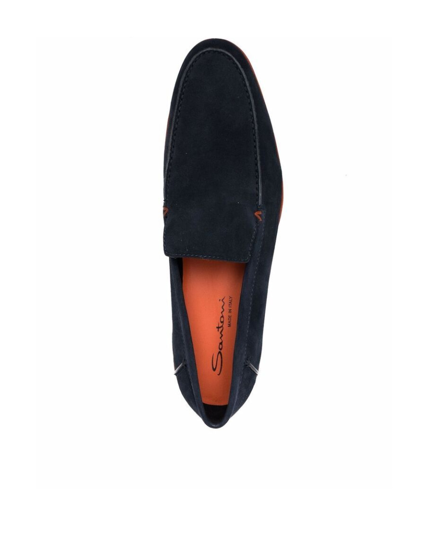 Santoni Leather Loafers Contrast Stitching In Black