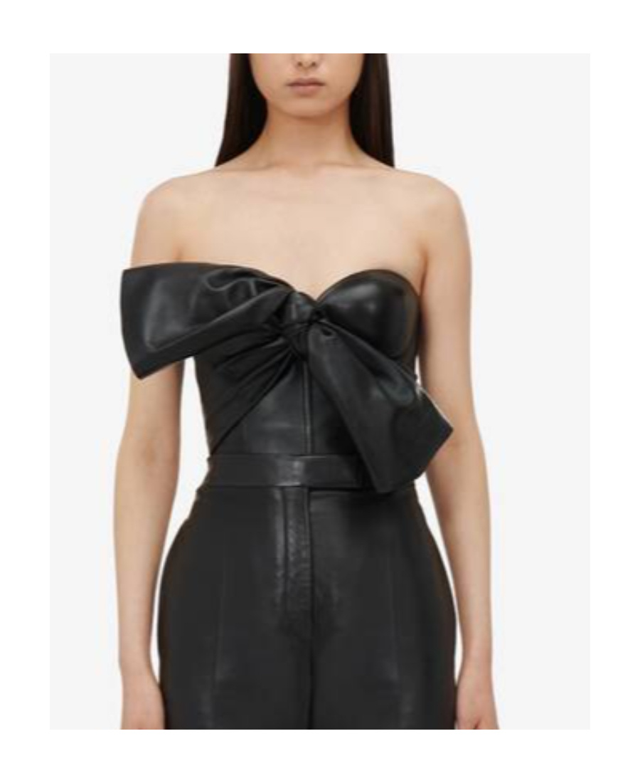 Alexander Mcqueen Knotted-bow Leather Corset Top In Black