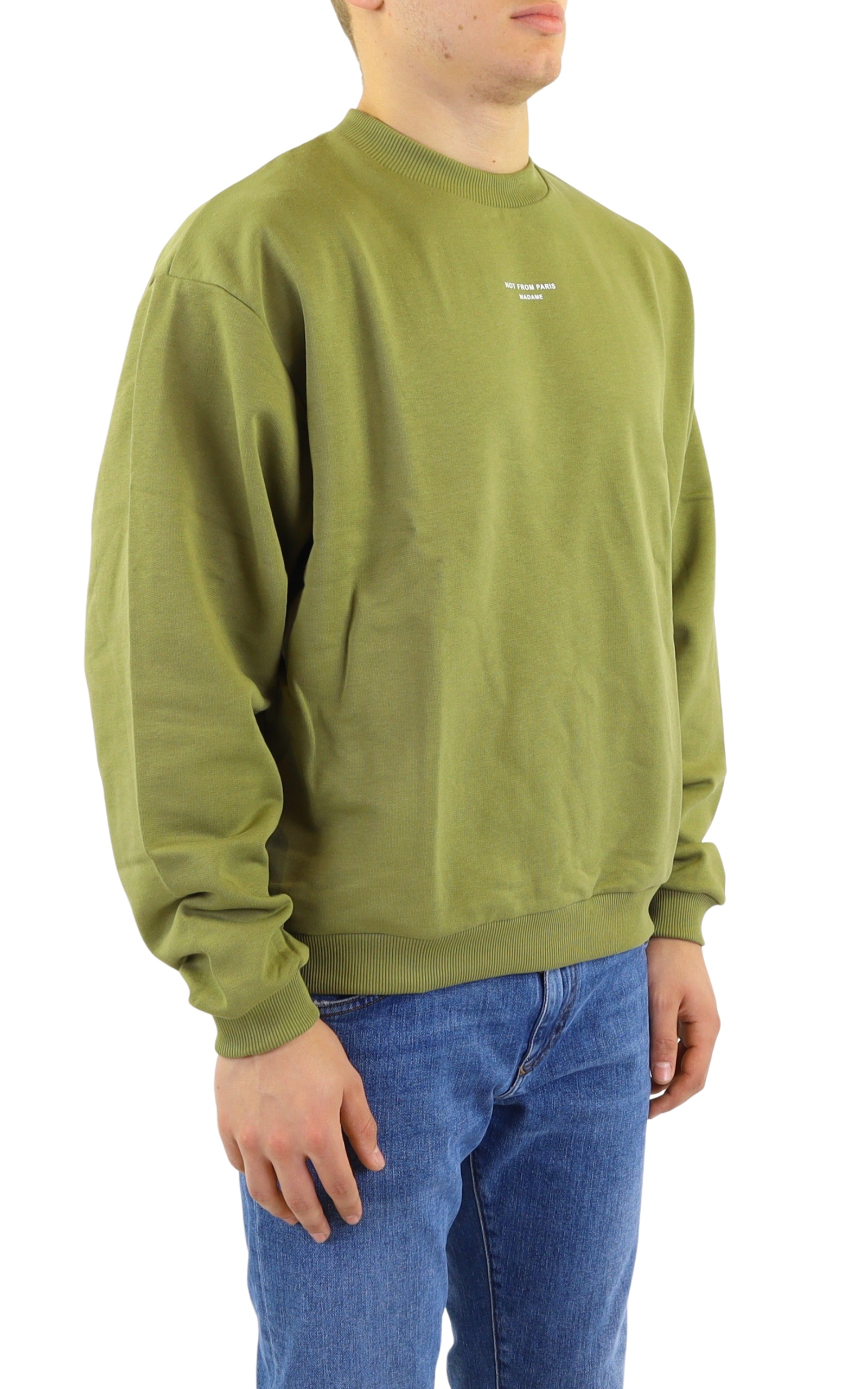 Drôle De Monsieur Round Collar Long Sleeve Sweater In Green