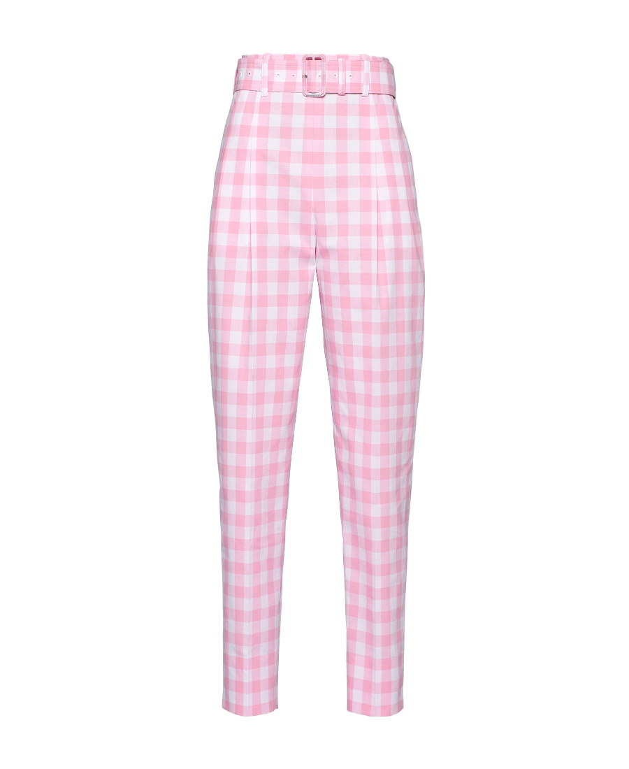 Prada Cropped Gingham Check Pants In Pink