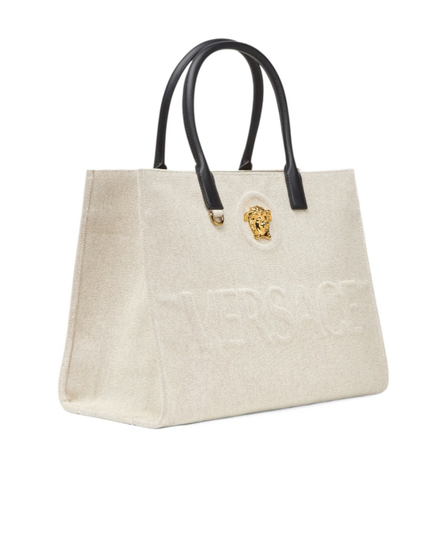 Versace La Medusa Canvas Tote Bag In White