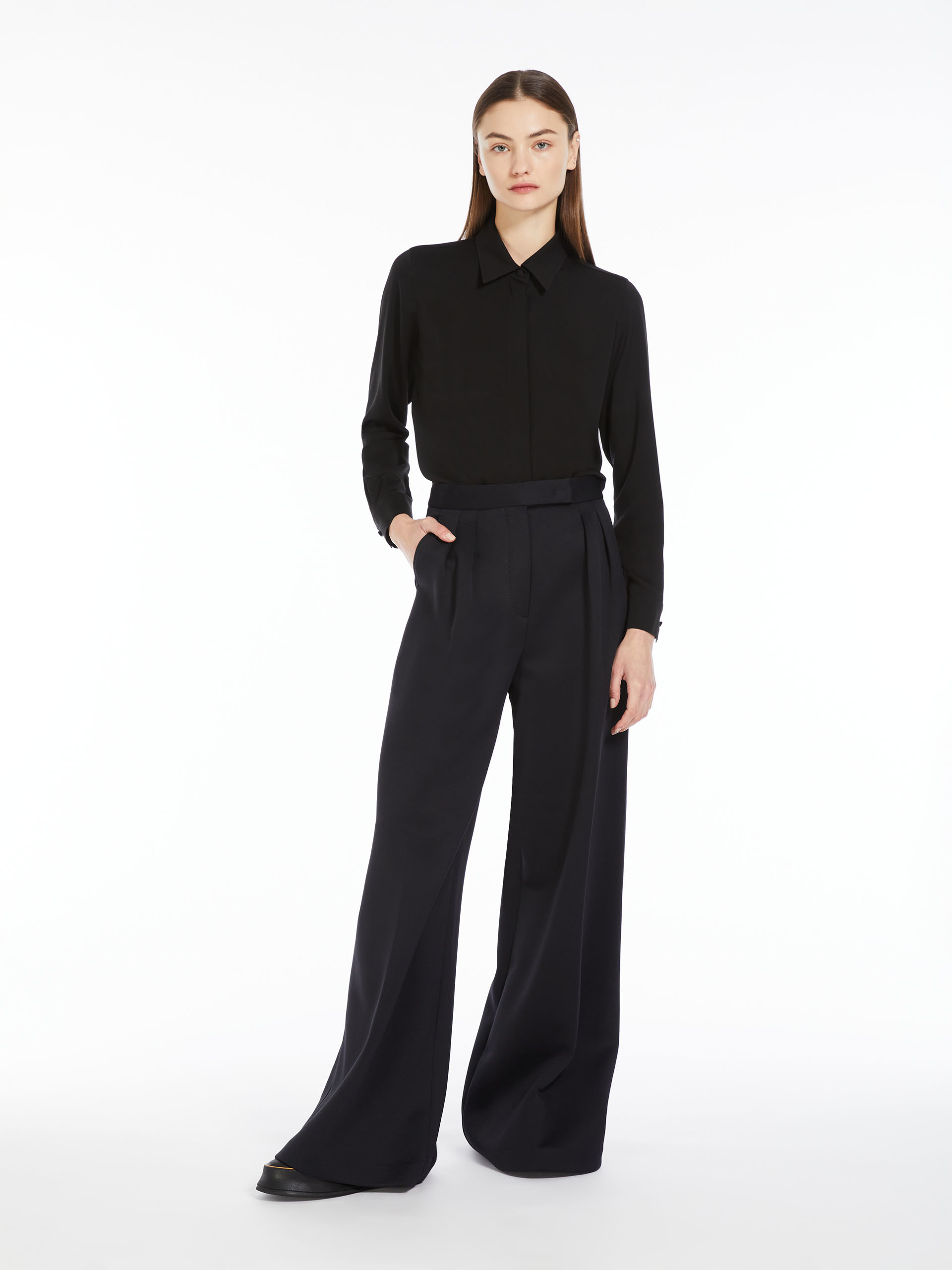 Max Mara Pointed Collar Long-sleeved Shirt In Black