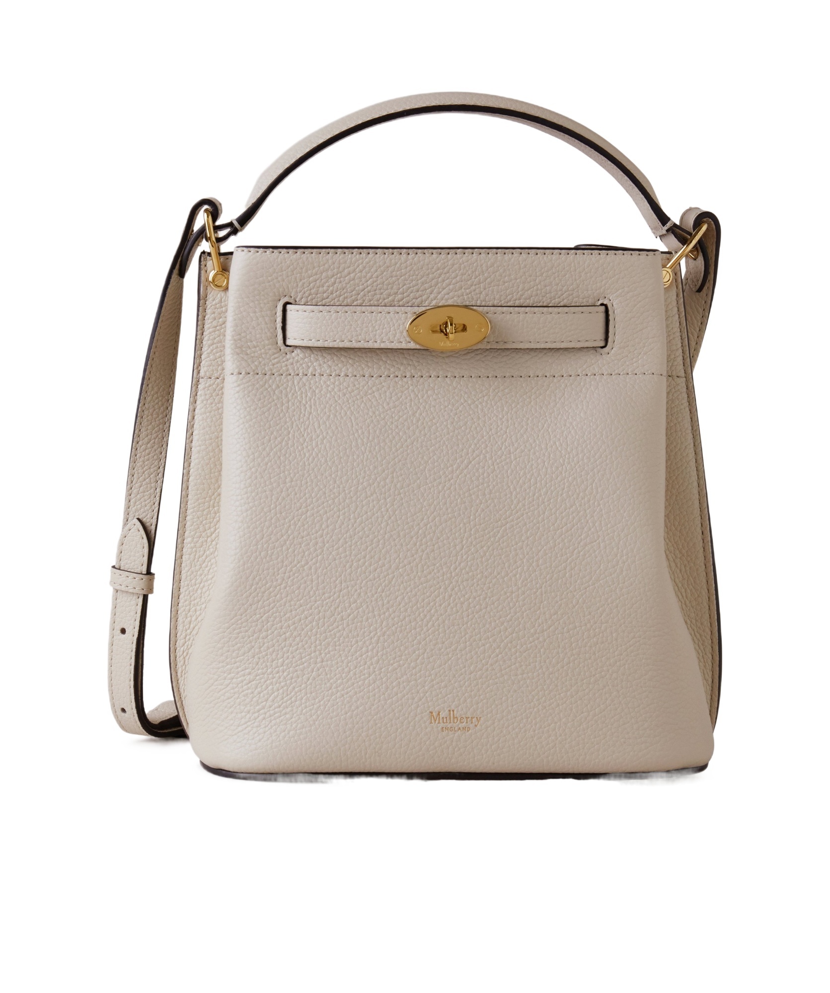 Mulberry 'islington Mini' White Bucket Bag With Turn-lock Closure And Logo In Nude