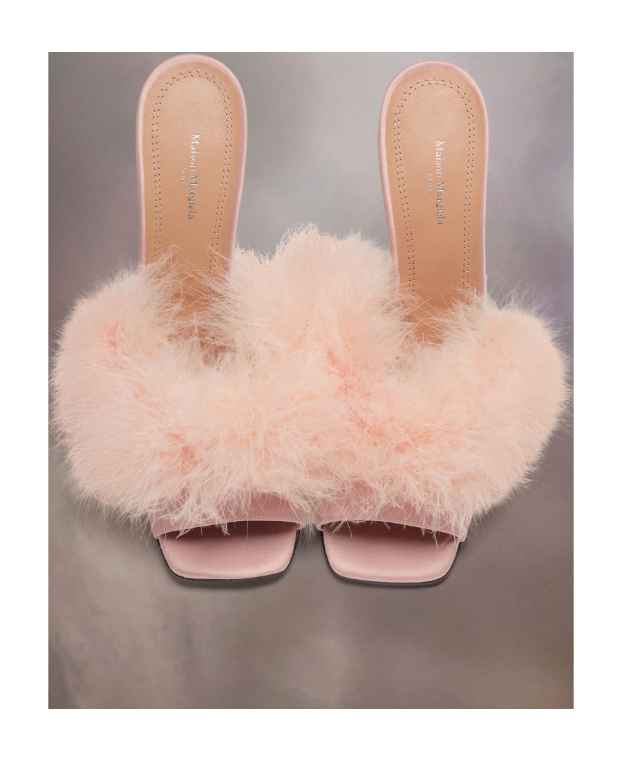 Maison Margiela 90mm Feather-embellished Mules In Nude