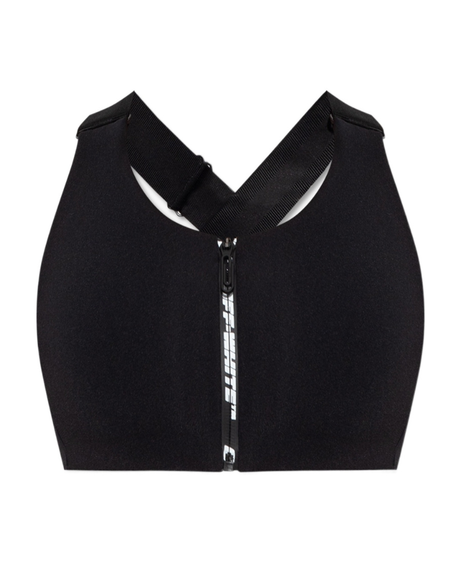 Off-white Zip-up Logo Sports Bra In Black