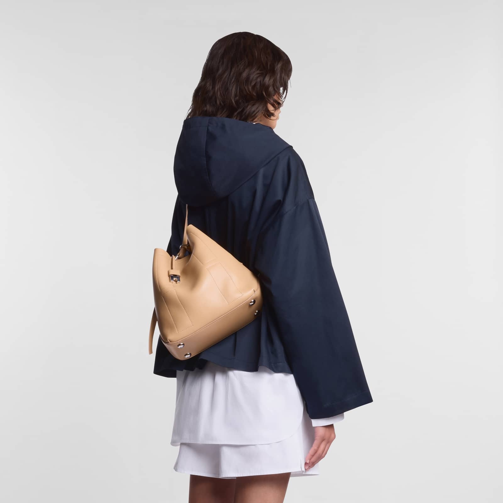 Hogan Strap Adjust Hobo Metal Rectangular Bag In Nude