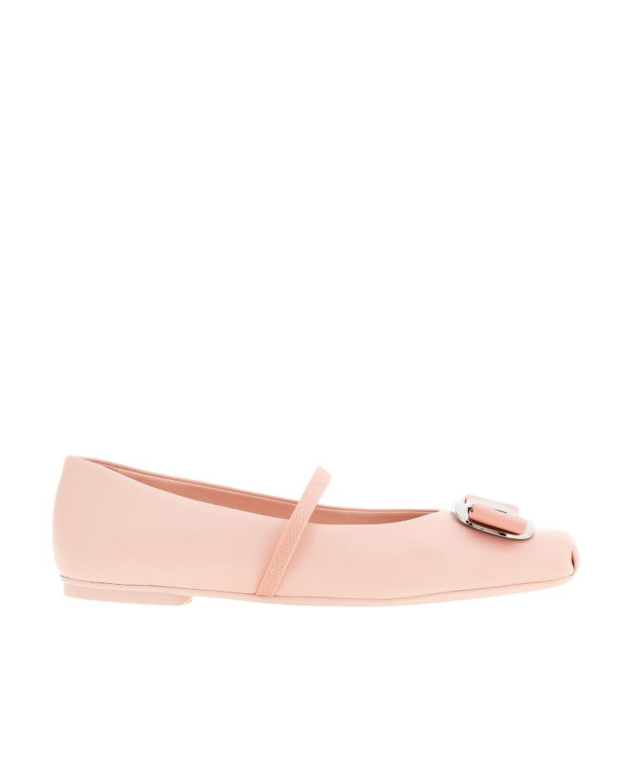 Ferragamo Zina Leather Bow Mary Jane Ballerina Flats In Pink
