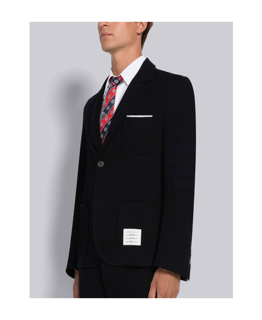 Shop Thom Browne 4-bar Seersucker Blazer In Black