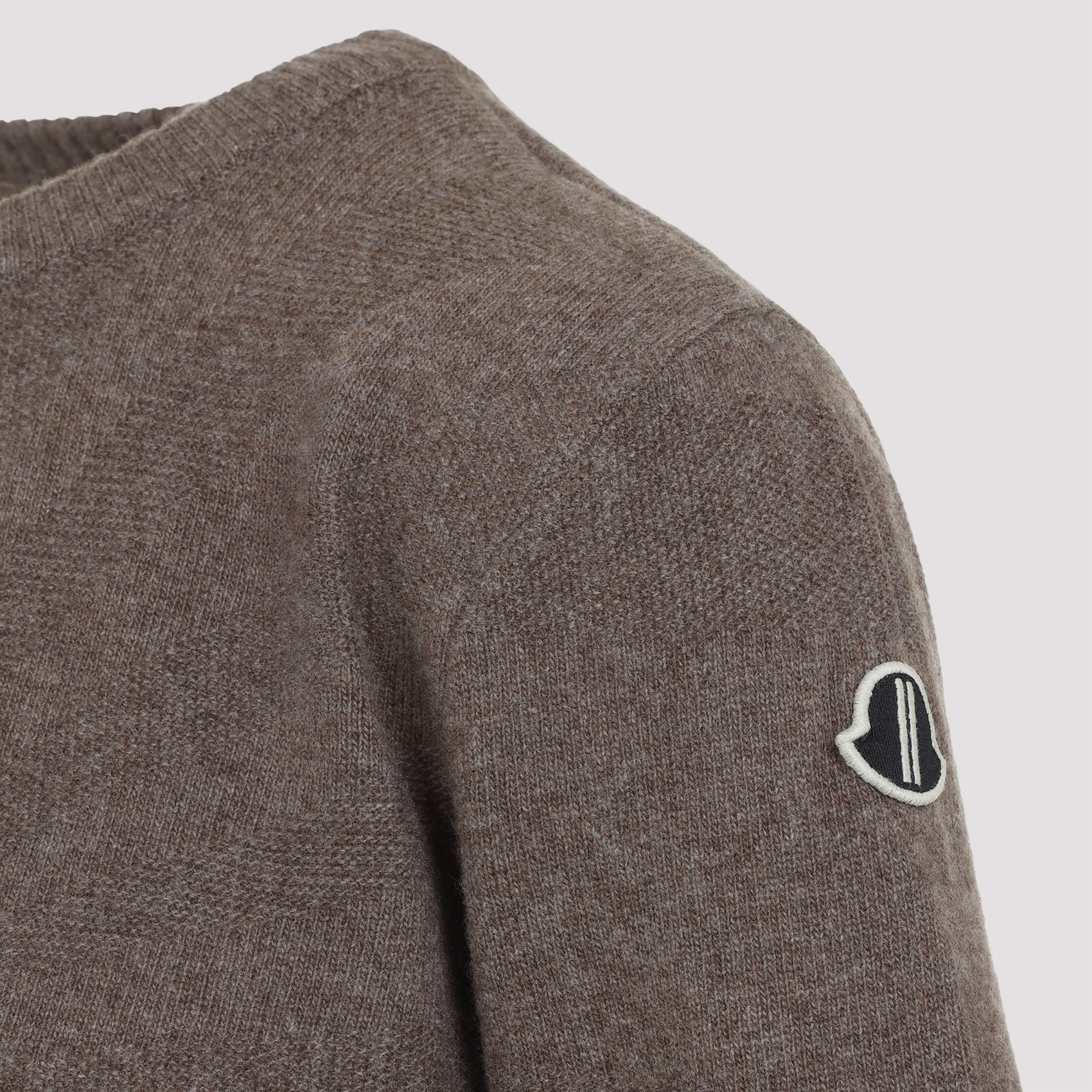 Moncler X Rick Owens Cropped Brown Knit Sweater With Round Neckline In Black