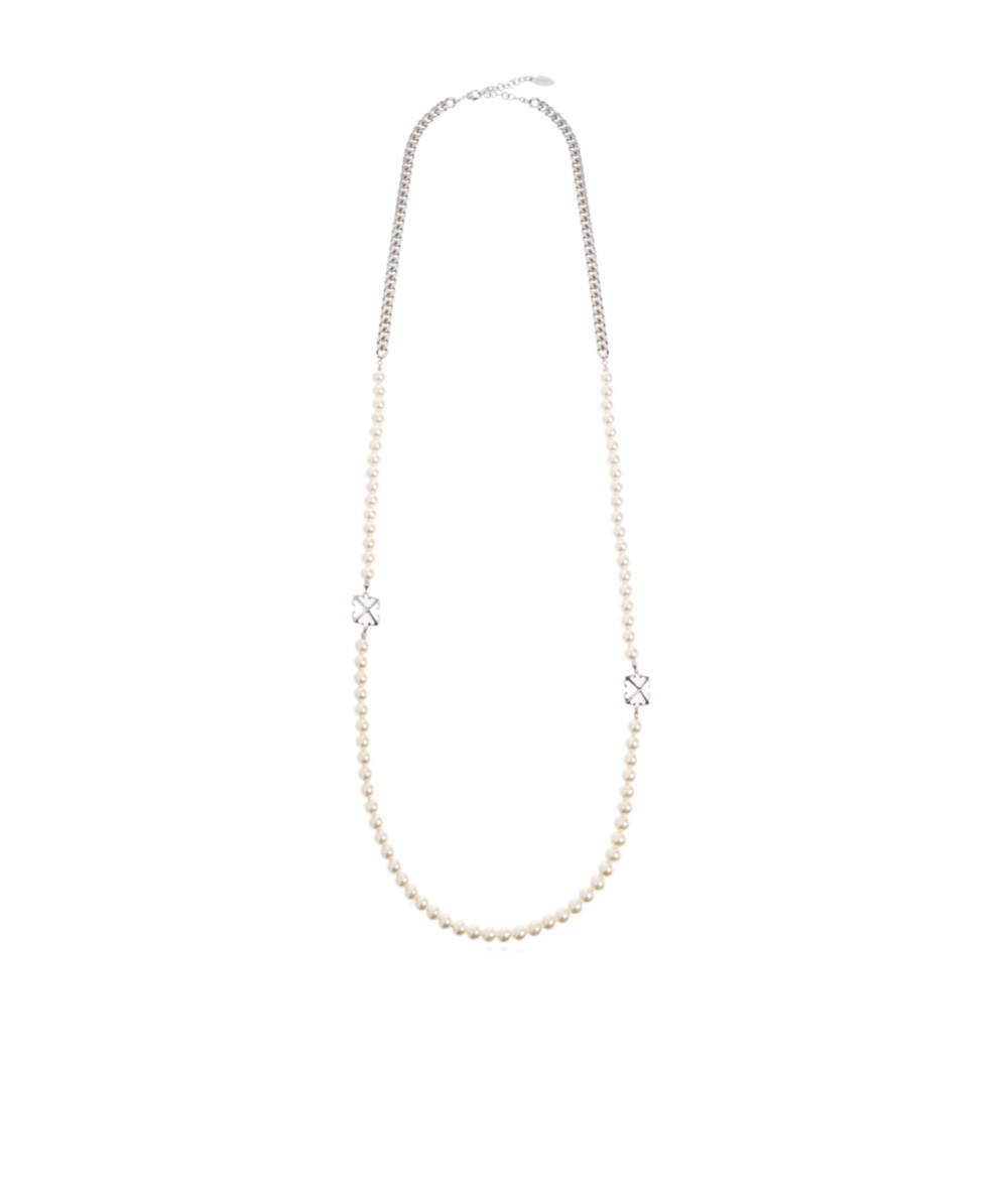 Off-white Arrow-charm Faux-pearl Necklace In Silver