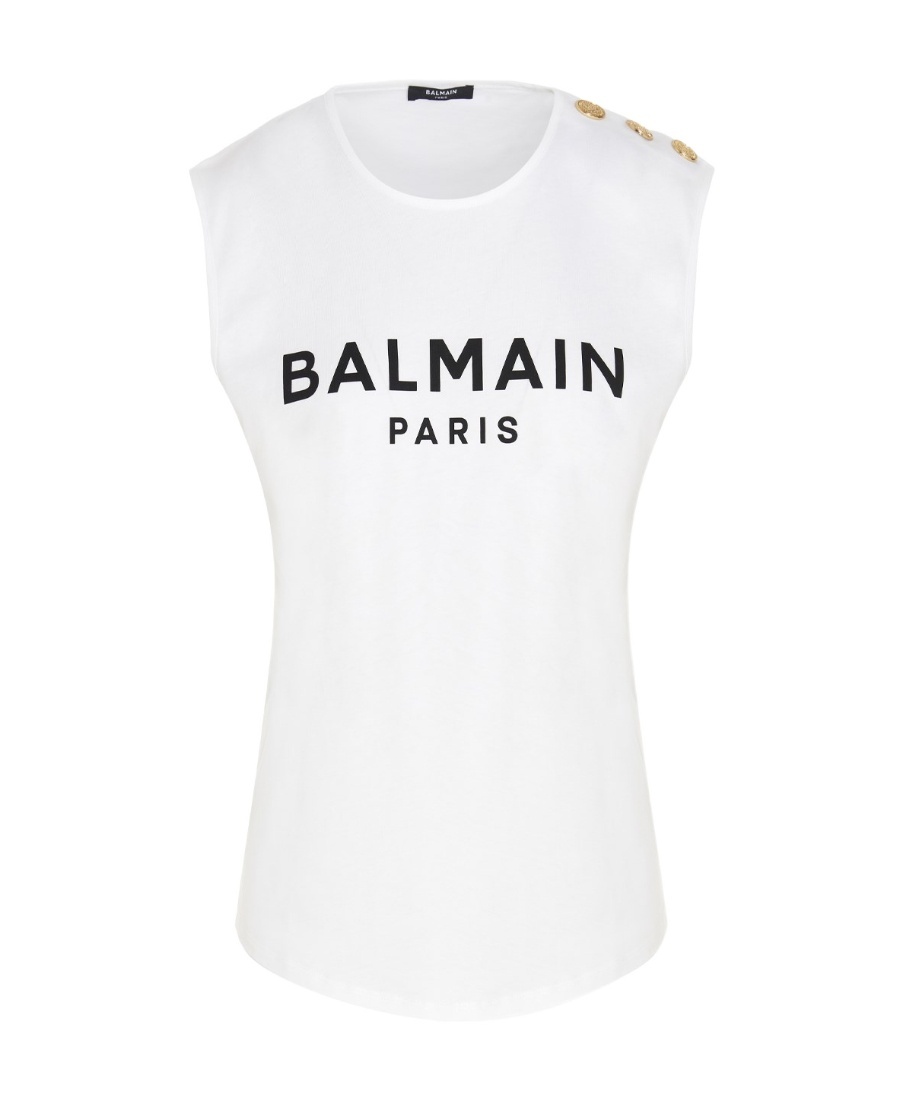 Balmain Logo Cotton Jersey Tank Top In White