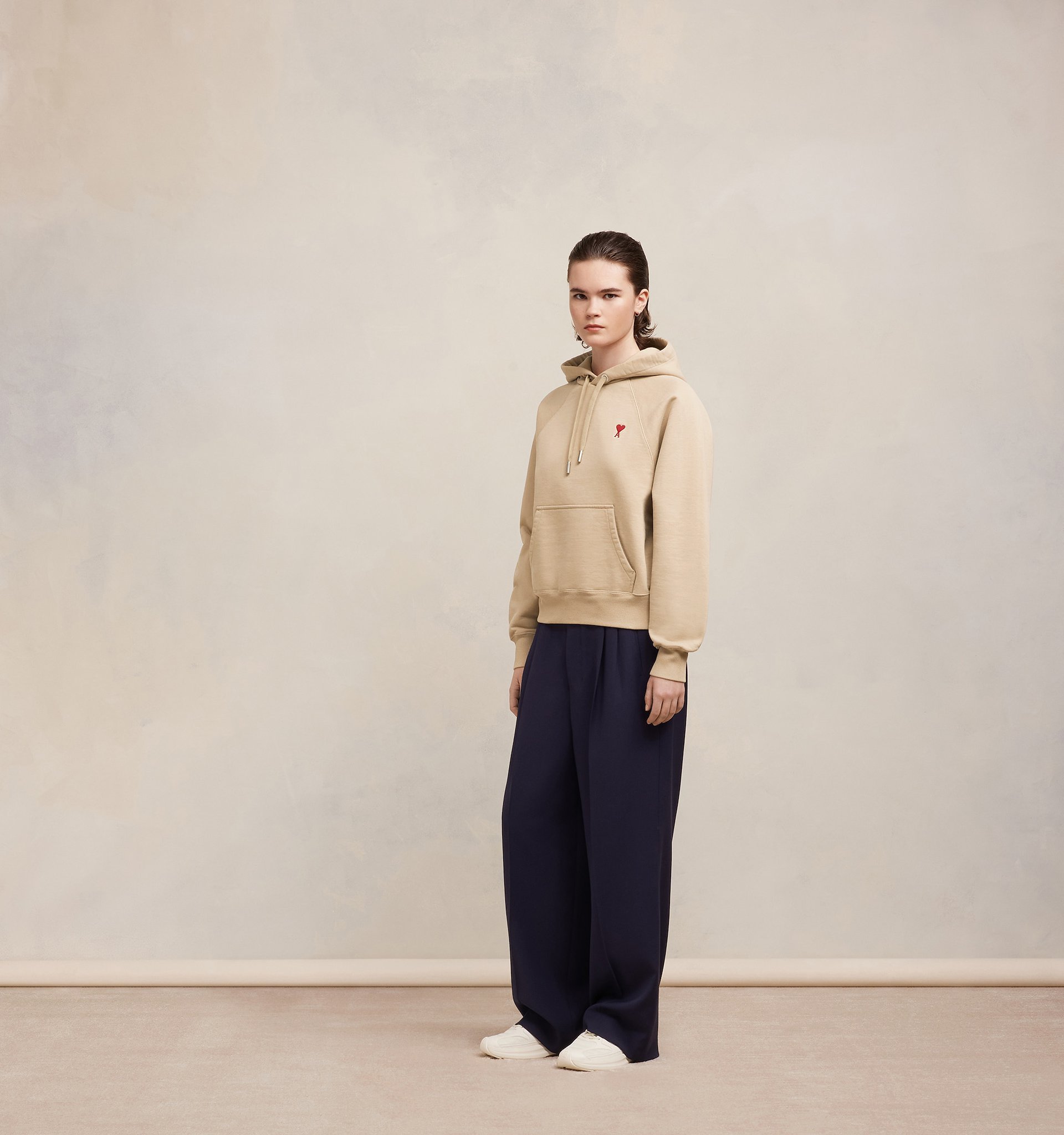 Ami Alexandre Mattiussi Ami Paris Logo Embroidered Drawstring Hoodie In Nude