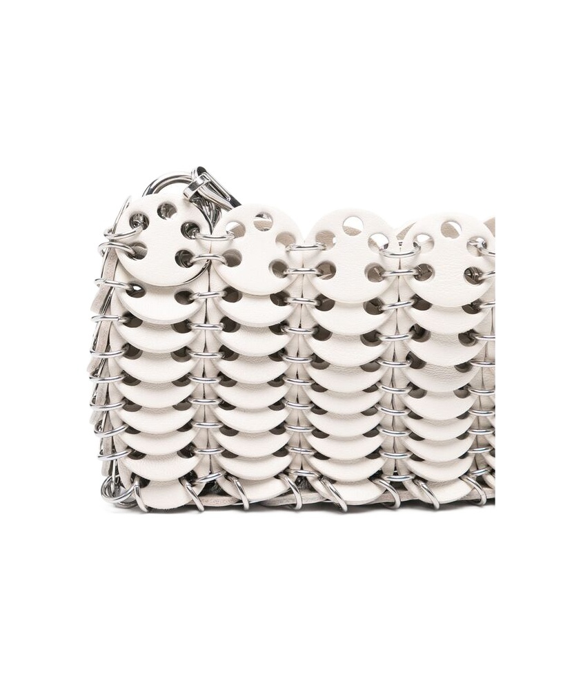 Rabanne Chain Strap Perforated Shoulder Bag In White