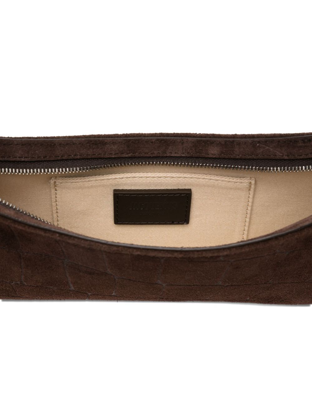Jacquemus Le Bisou Perle Embellished Leather-trimmed Croc-effect Suede Shoulder Bag In Brown
