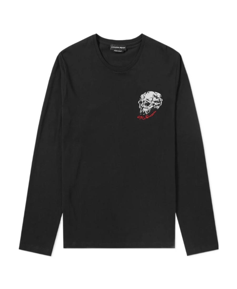 Alexander Mcqueen T-shirt With Round Neck And Long Sleeves In Black