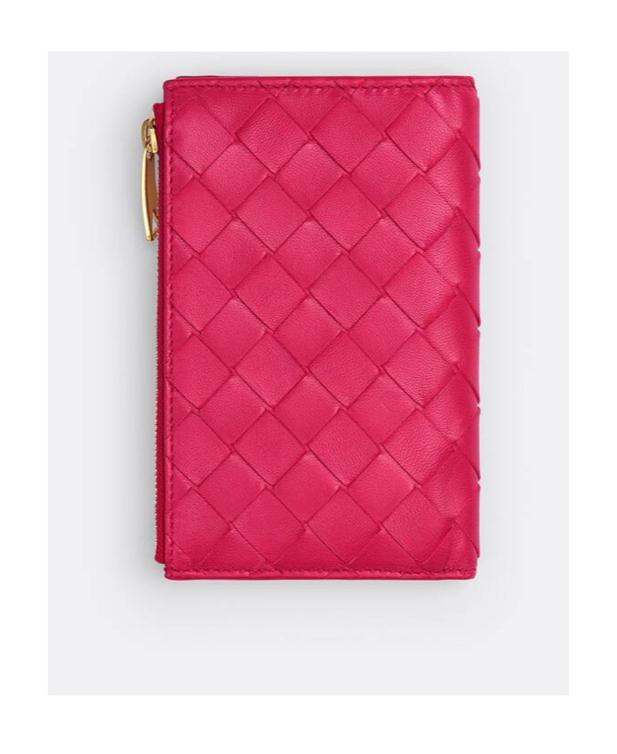 Bottega Veneta Logo Double Fold Zipper Wallet In Pink