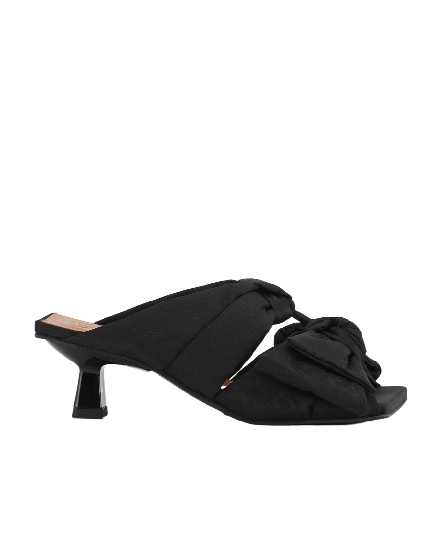 Ganni Black Heeled Mule With Bows In Black