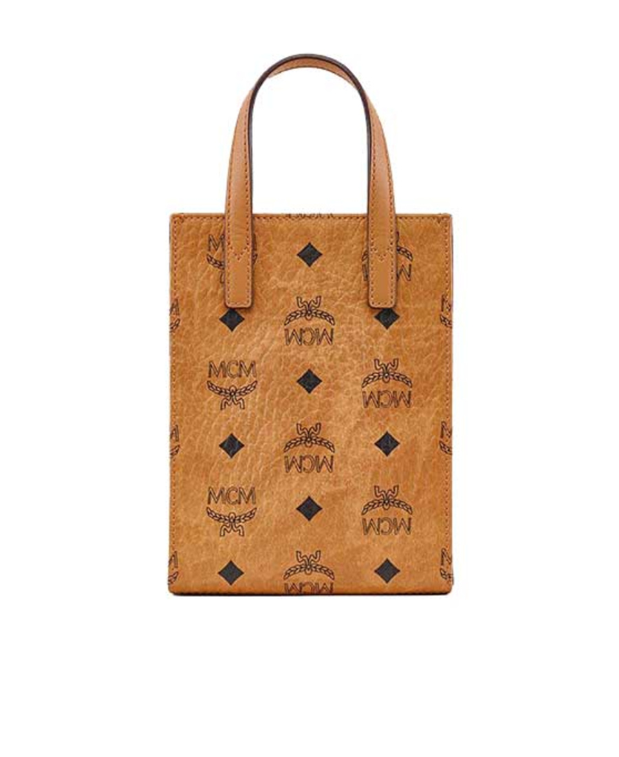 Mcm Logo-monogram Mini Tote Bag In Brown