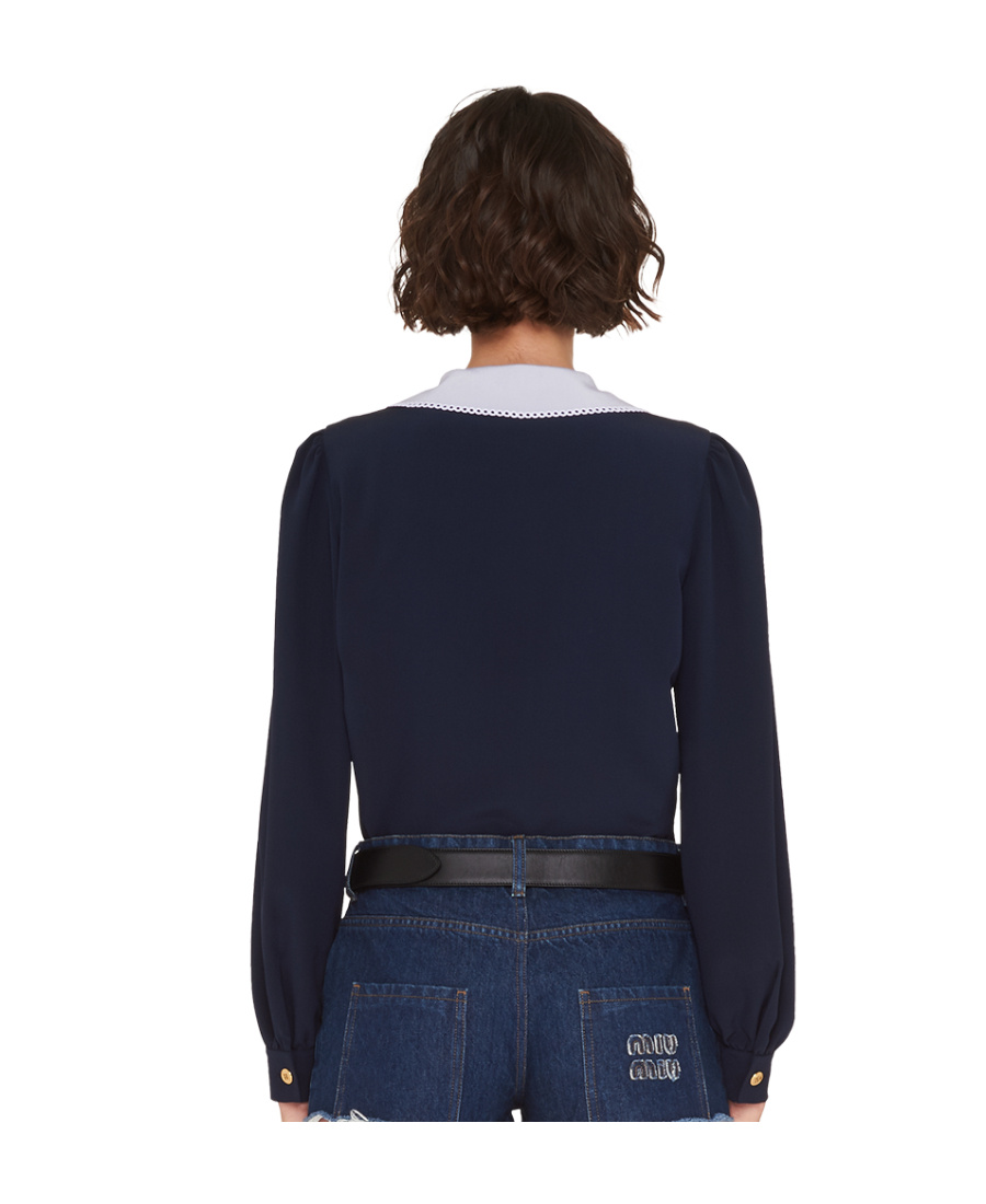 Miu Miu Lace-collar Long-sleeved Blouse In Blue