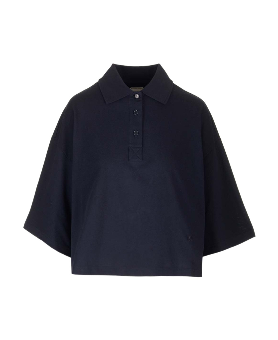 Shop Bottega Veneta Cropped Cotton Piqué Polo In Blue